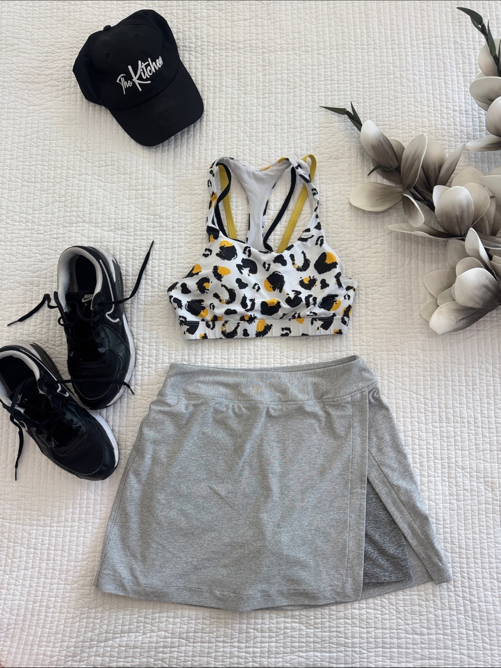 SHEIN White Sports Bra with Black and Yellow Leopard Spots Small